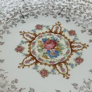 Vintage Edwin B Knowles Floral Serving Platter with 22K Gold Floral Overlay